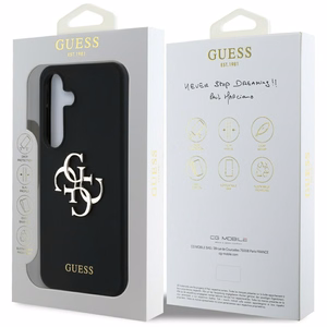 Guess Silikonais Lielais 4G Logotips Apakšā ar Uzrakstu Viedtālruņa apvalks Samsung Galaxy S25 - melns
