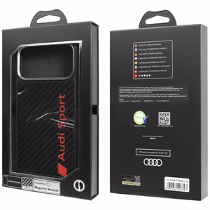 Audi R8 Oglekļa šķiedras Magnētiskais viedtālruņa apvalks iPhone 17 Pro Max - melns