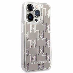 Karl Lagerfeld KLHCP14LLMNMS iPhone 14 Pro 6.1 cietais viedtālruņa apvalks sudraba šķidrs mirdzums Monogram