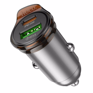 Car charger Hoco USB A + USB C QC3.0 PD 43W + cable USB C to USB C NZ16A metal gray