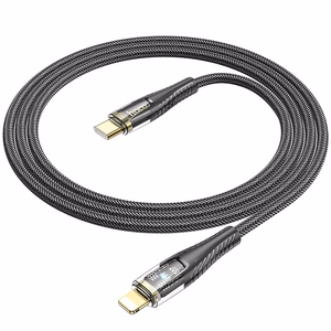 Kabelis USB C uz Lightning Hoco PD 27W 1,2 m U121 melns caurspīdīgs