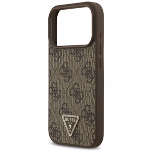 Guess Leather 4G Triangle Strass MagSafe vāciņš iPhone 18 Pro / 17 Pro – brūns