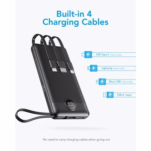 VEGER portatīvais lādētājs 10000 mAh ar iebūvētiem kabeļiem Micro USB / Type C / Lightning C10 (W1116) melna