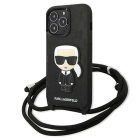 Karl Lagerfeld ādas monogrammas plāksteris un aukla Iconik apvalks iPhone 13 Pro / 13 - melna