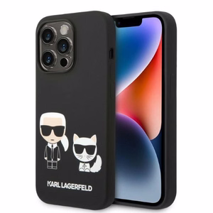Karl Lagerfeld KLHMP14LSSKCK iPhone 14 Pro 6.1 "cietais viedtālruņa apvalks melns / melns šķidrais silikona Karl & Choupette MagSafe