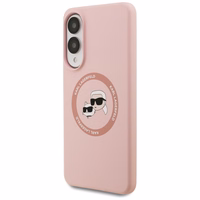 Karl Lagerfeld silikona Nauble galvas un apļa Magnētiskais viedtālruņa apvalks Samsung Galaxy S25 Edge - rozā