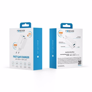 Forever TC-08-45AC GaN PD QC lādētājs 1x USB-C 1x USB 45W balts