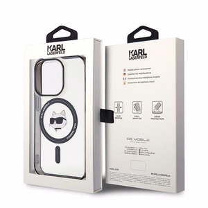 Karl Lagerfeld IML Choupette's Head magnētiskais viedtālruņa apvalks iPhone 15 Pro - caurspīdīgs