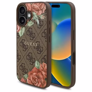 Guess GUHMP16SP4ROPEMCW iPhone 16 6.1" brūns/brūns cietais apvalks 4G Ziedu Druka Magnētiskais