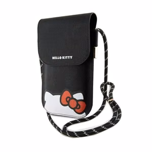 Hello Kitty Hiding Kitty Cord ekoādas plecu soma tālrunim, melna