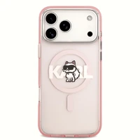 KARL LAGERFELD viedtālruņa apvalks IPHONE 17 Pro Max, ar magnētisko MagSafe, (KLHMP17XHGCHGKBP, IML Choupette Sketch Logo) rozā