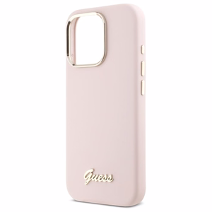 Guess Silikona Uzraksts Metāla Logo & Rāmis iPhone 16 Pro Apvalks - rozā