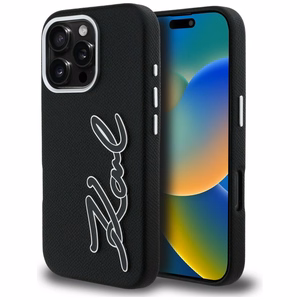 Karl Lagerfeld FW Grained Signature Logo Maciņš iPhone 16 Pro - melns