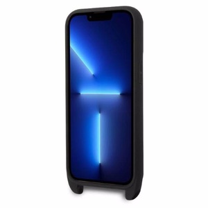 Karl Lagerfeld KLHCP14LSTMMK iPhone 14 Pro 6.1" cietais viedtālruņa apvalks melns/melns Monogrammas Plāksnītes Logotipa Siksna