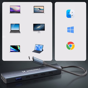 Wozinsky WHBC10Y4S 6-in-1 USB-C centrmezgls, alumīnija, ar 25 cm kabeli, pelēks