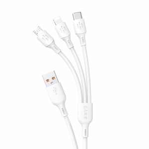 Dudao 3-in-1 USB-A – USB-C / micro USB / Lightning kabelis 6A, 1,2 m, balts