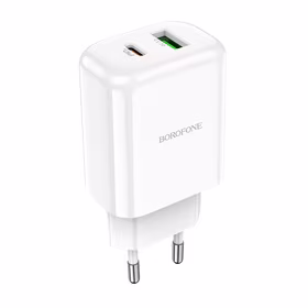 Borofone sienas lādētājs BN4 Potential - USB + Type C - QC 3.0 PD 2.0 20W balts