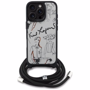 Karl Lagerfeld Crossbody Grained Pattern & Logo Case for iPhone 16 Pro - Gray