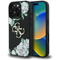 Guess Grained Roses Big 4G logo viedtālruņa apvalks iPhone 16 Pro - melns