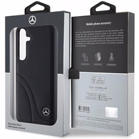 Mercedes ādas Curved Stitches viedtālruņa apvalks Samsung Galaxy S24+ - melns