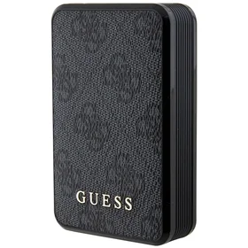 Guess Portatīvais lādētājs 18W GUPB10DP4GEGK 10000mAh melna/melna 4G Ādas Metāla Logotips