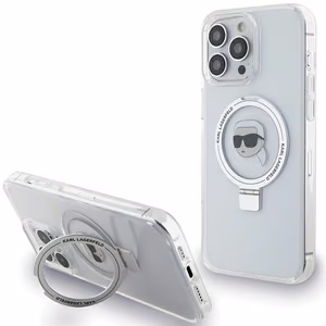 Karl Lagerfeld KLHMP15LHMRSKHH iPhone 15 Pro 6.1" balts/balts cietais apvalks ar gredzena statīvu Karl Head Magnētiskais