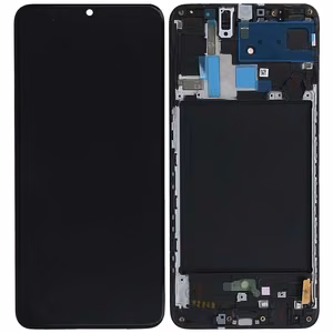 LCD ekrāns Samsung A705 A70 ar skārienekrānu ar rāmi melns (reālais izmērs) OLED