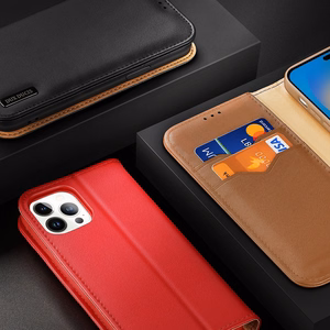 Dux Ducis Hivo ādas atverams vāciņš īstas ādas maks kartēm un dokumentiem iPhone 14 Pro brūna