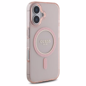 Guess GUHMP16SHFGEREP iPhone 16 6.1" rozā/rozā cietais apvalks IML Glitter Circle Magnētiskais