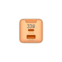 JELLICO sienas lādētājs EU55 GaN PD 33W 1xUSB-C + 1xUSB QC3.0 Oranžs