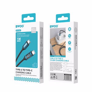 BWOO USB-C - USB-C kabelis 1m 60W ar LED ekrānu, pīts, melns