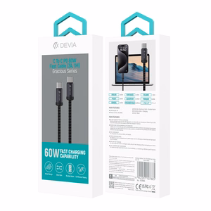 Devia kabelis Gracious EC646 PD USB-C - USB-C 1,0 m 60W 3A melns