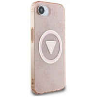 Guess IML Metal Glitter 4G Circle Triangle magnētiskais viedtālruņa apvalks iPhone 16e - rozā