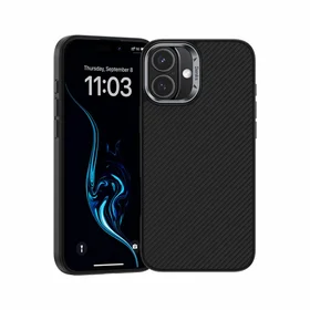 Benks Magnētiskais Armor Pro Kevlara viedtālruņa apvalks iPhone 16 - metāla rāmis 600D - melns (m)