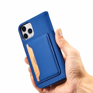 Magnētiskais karšu apvalks iPhone 12 Pro Max maciņš karšu maks karšu turētājs zils