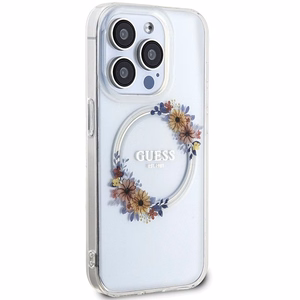 Guess IML Ziedu vainags Magnētiskais apvalks iPhone 15 Pro - caurspīdīgs