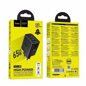 tālruņa lādētājs Hoco 2x USB C + USB A QC3.0 PD 3A 65W N75 melns