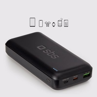 Portatīvais lādētājs SBS TTBB20000PD20K 20000 mAh 20W PD USB-C, USB-A, Micro-USB - melna