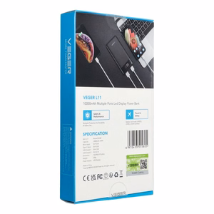 VEGER portatīvais lādētājs 10000 mAh L11 (W1087) melna