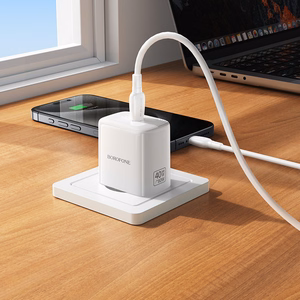 Borofone BN33 Fuente GaN USB-C tīkla lādētājs QC3.0 PD 40W balts