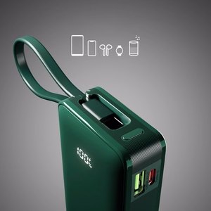 Внешний аккумулятор SBS 10000 mAh 20W со встроенным кабелем USB-C и цифровым дисплеем - зелёный