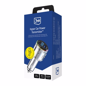 3mk Hyper automašīnas FM raidītājs ar uzlādi, 48 W, QC/PD/PPS, USB 1C1A, sudraba krāsā