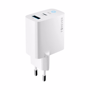 Forever TC-06-33AC GaN PD QC lādētājs 1x USB-C 1x USB 33W balts