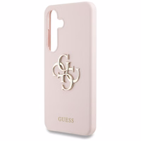 Viedtālruņa apvalks Samsung Galaxy S25 – rozā, Guess silikona lielais 4G logotipa apakšējais uzraksts