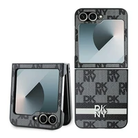 DKNY Checkered Pattern Printed Stripes Viedtālruņa apvalks Samsung Galaxy Z Flip 6 - melns