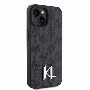Karl Lagerfeld KLHCP15SPKLPKLK iPhone 15 / 14 / 13 6.1" melns/melns cietais apvalks Ādas monogramma karstais štancējums metāla logotips