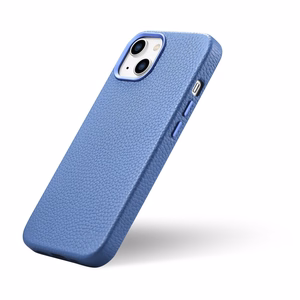 iCarer Litchi Premium ādas viedtālruņa apvalks iPhone 14 Plus Magnētiskais ādas apvalks ar MagSafe Gaiši zils (WMI14220711-LB)