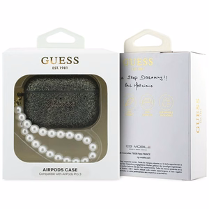 Guess Glitter Pearl Siksniņa Maciņš for AirPods Pro 3 - melns and Glitter