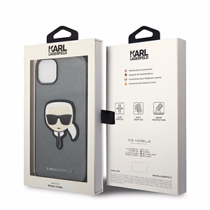 Karl Lagerfeld Saffiano Karla Galvas Plāksteris apvalks iPhone 14 - sudraba