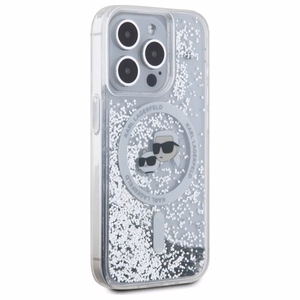 Karl Lagerfeld Šķidrie spīdumi Karl & Choupette Head Magnētiskais viedtālruņa apvalks iPhone 15 Pro - caurspīdīgs